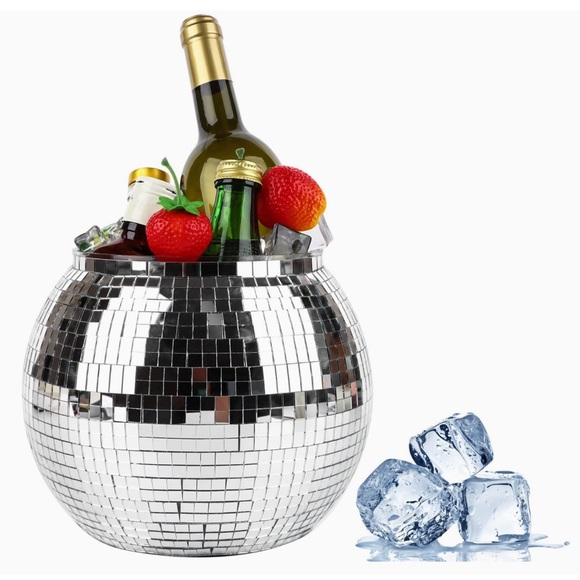 Kitchen Disco Ice Bucket Silver Disco Ball Bucket Mirrored Cocktail